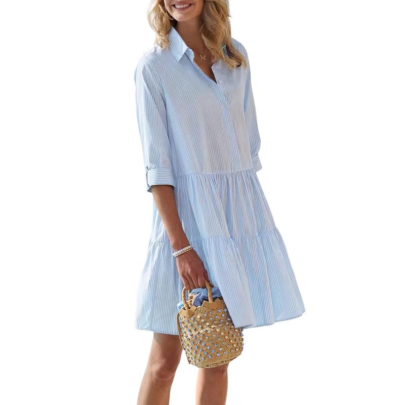 Casual Striped Button Down Dress